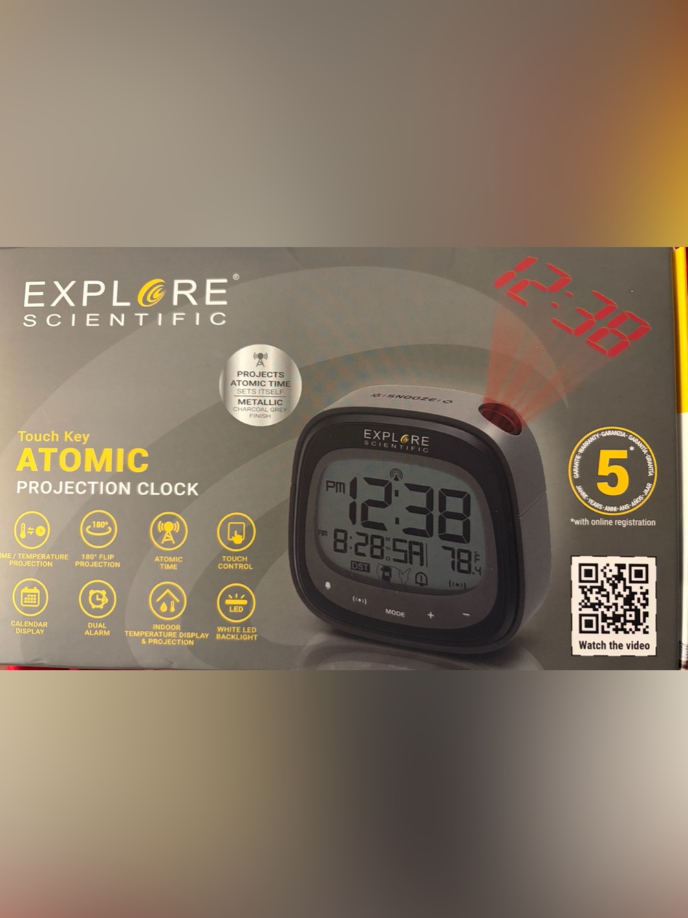 Explore Scientific Atomic Projection Clock NIB - Black and Gray